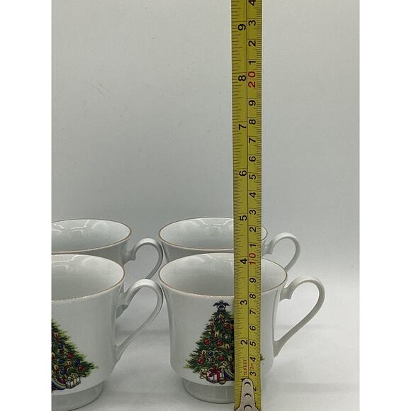 4 x Vintage Christmas Tree FOOTED TEA CUP Sea Gull Fine China by JIAN SHIANG - Picture 4 of 8